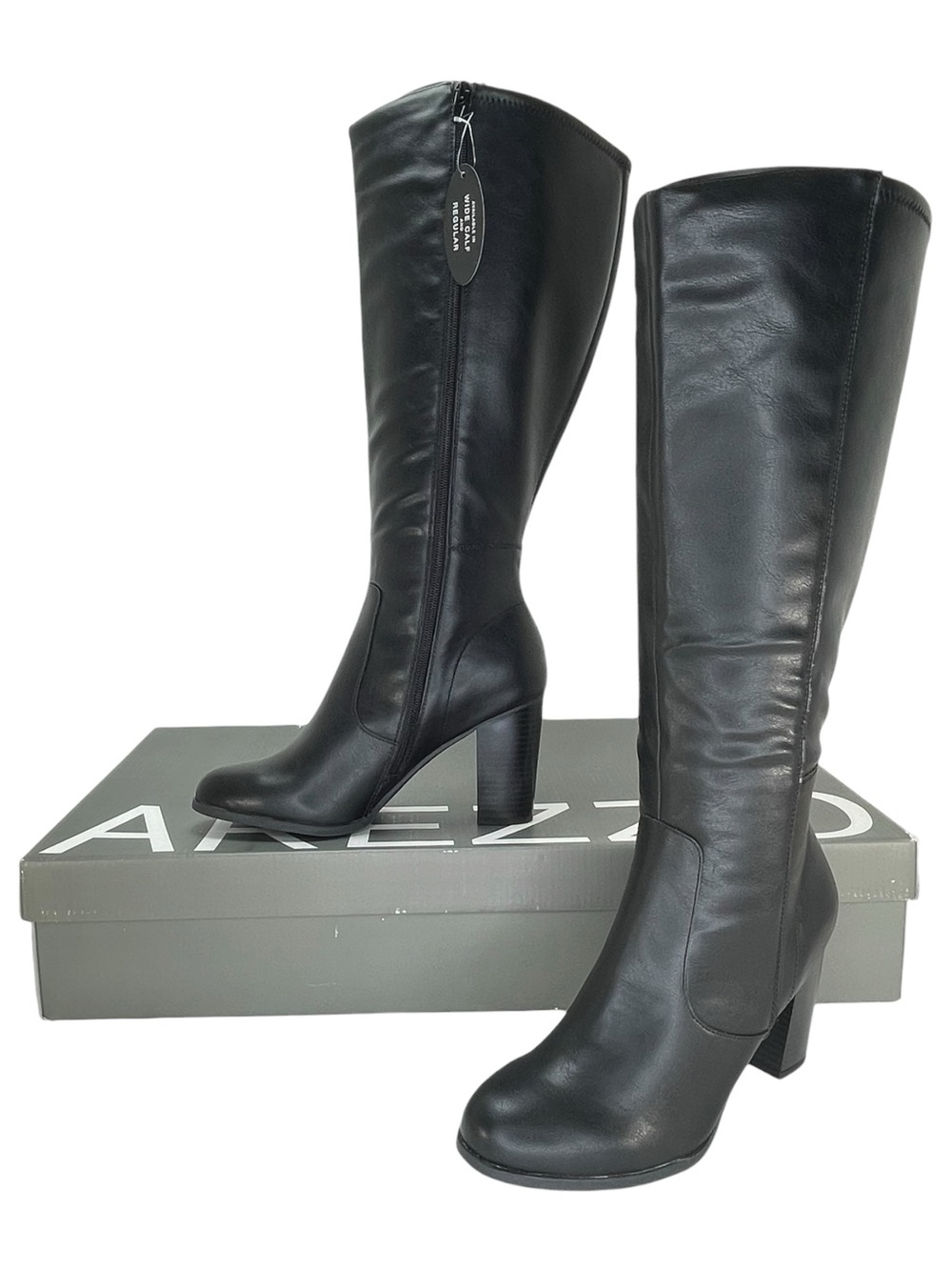 Arezzo McKenna Black Faux Leather Knee High Wide Calf Womens Boots Size 8.5M